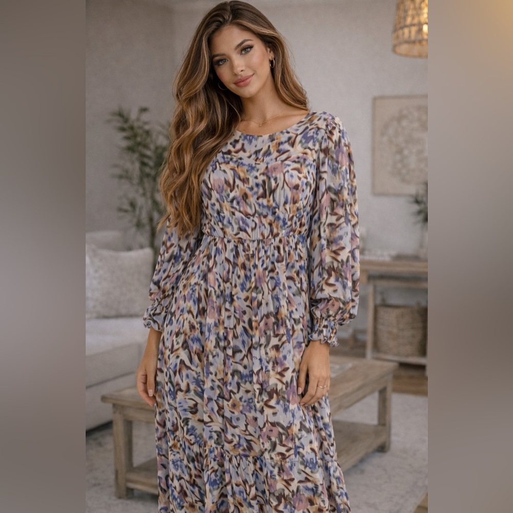 Elegant Floral Long Sleeve Dress